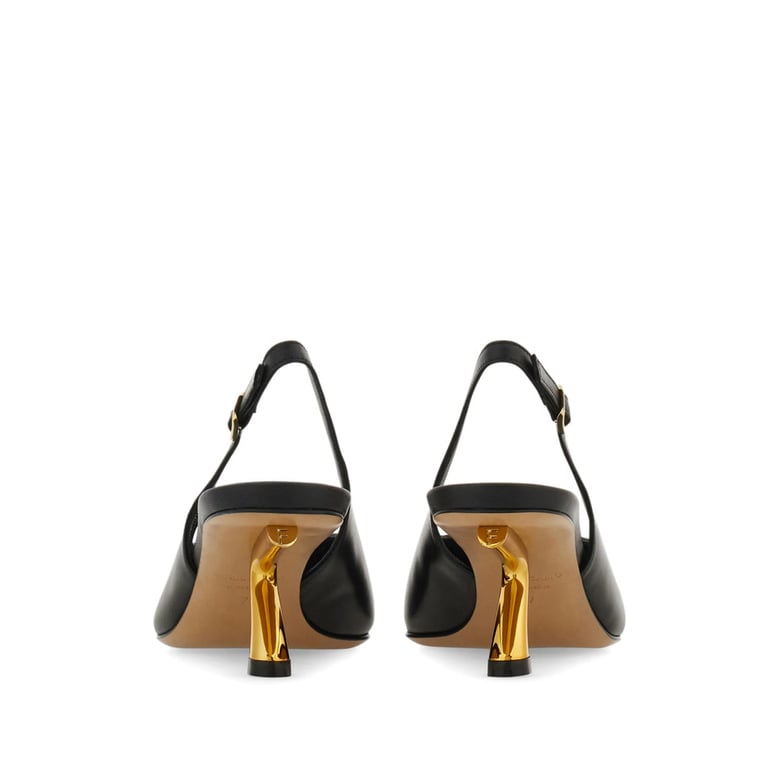 slingback shoes pointed-toe leather black by Selfnex