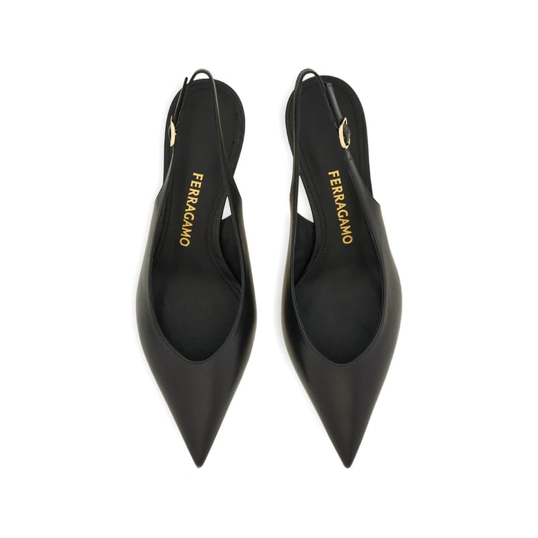 slingback shoes pointed-toe leather black by Selfnex