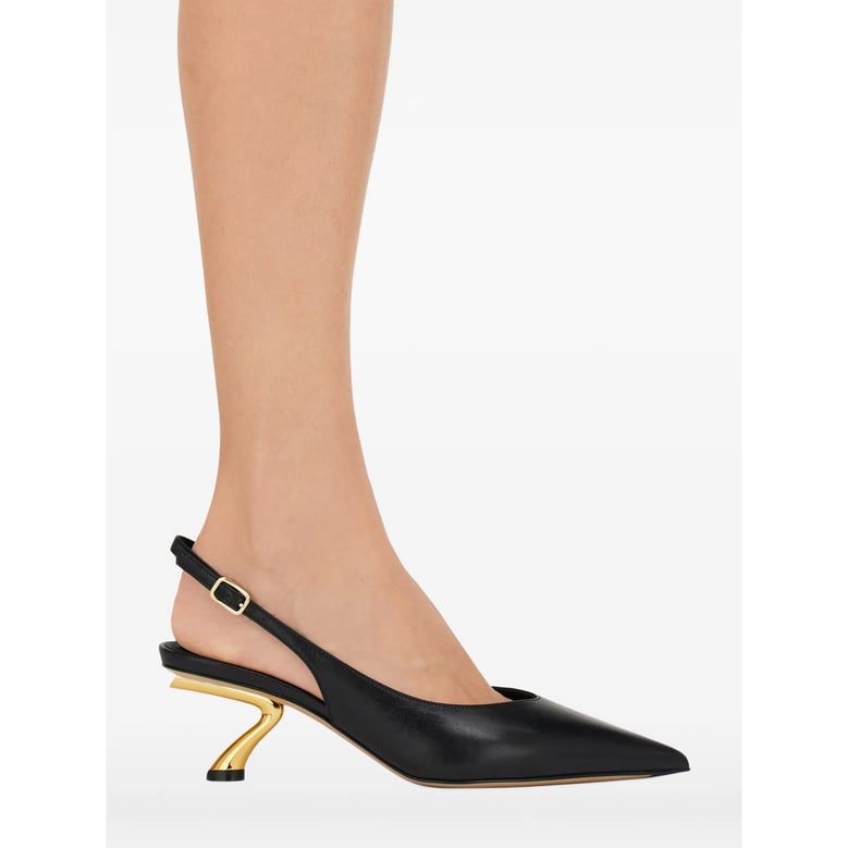 slingback shoes pointed-toe leather black by Selfnex