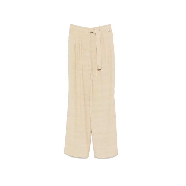 trousers beige belted straight leg by Selfnex