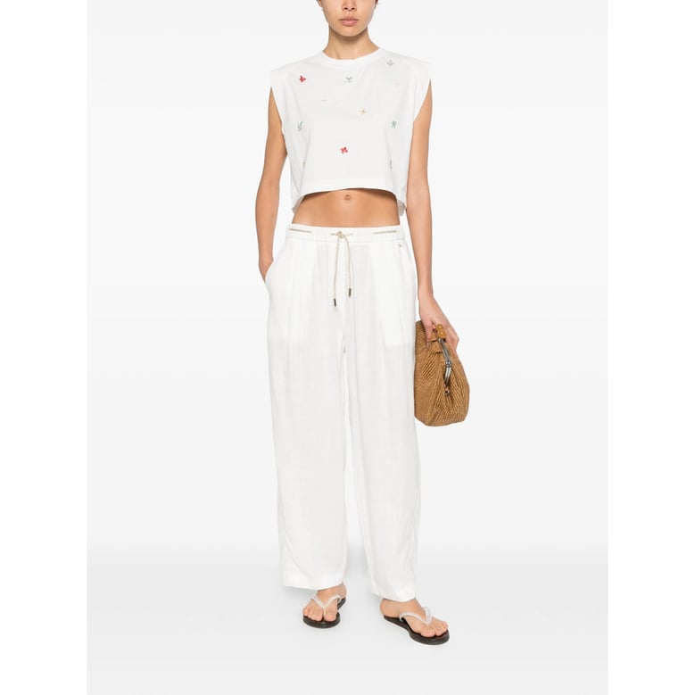 trousers drawstring straight-leg white by Selfnex
