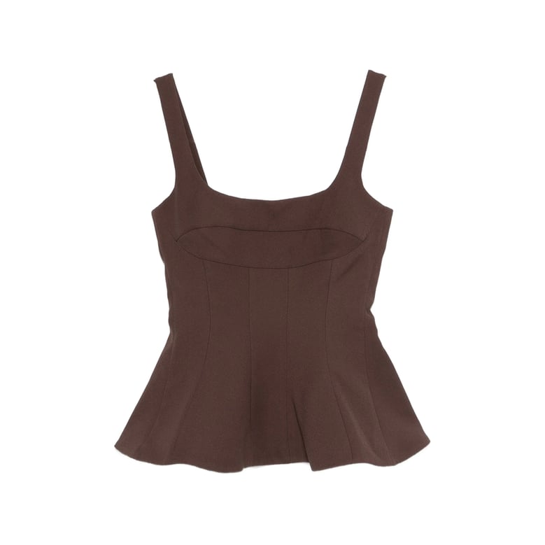 brown square neck flared hem top by Selfnex