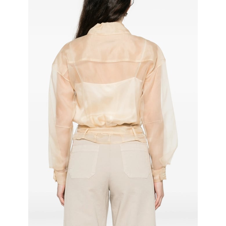beige sheer button-down shirt by Selfnex