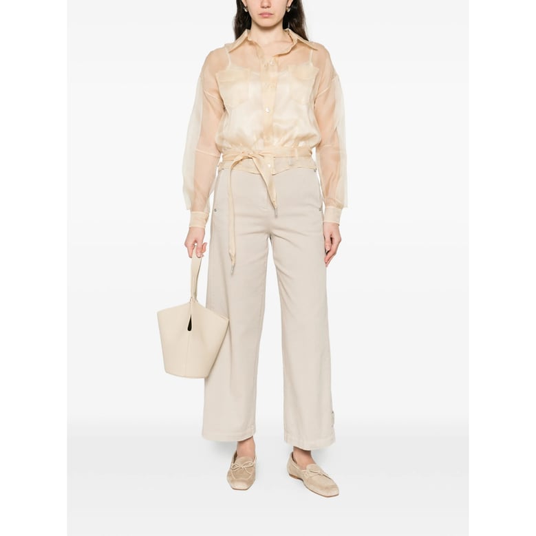 beige sheer button-down shirt by Selfnex