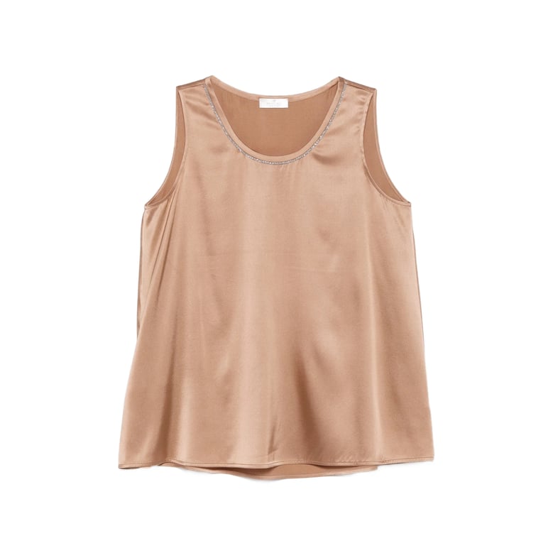beige scoop neck sleeveless top by Selfnex