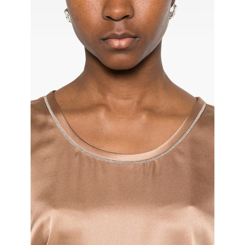 beige scoop neck sleeveless top by Selfnex