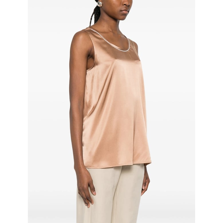 beige scoop neck sleeveless top by Selfnex