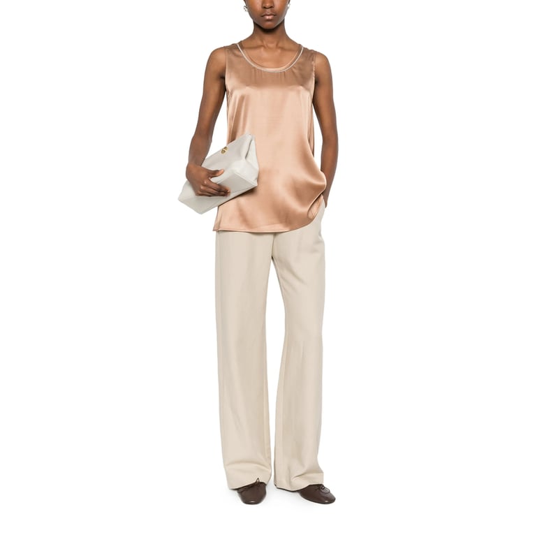 beige scoop neck sleeveless top by Selfnex