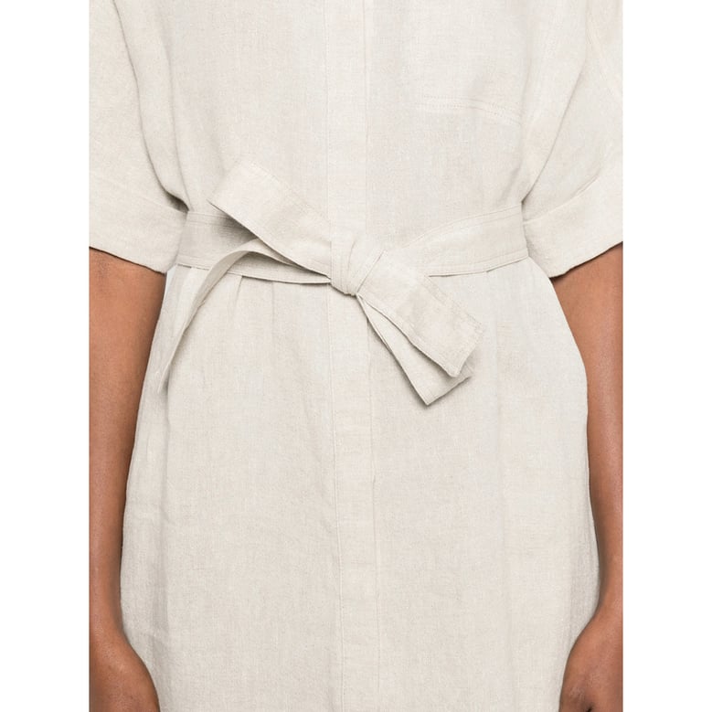 belted waist dress with chest pocket by Selfnex