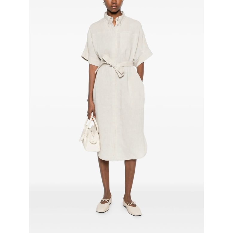 belted waist dress with chest pocket by Selfnex