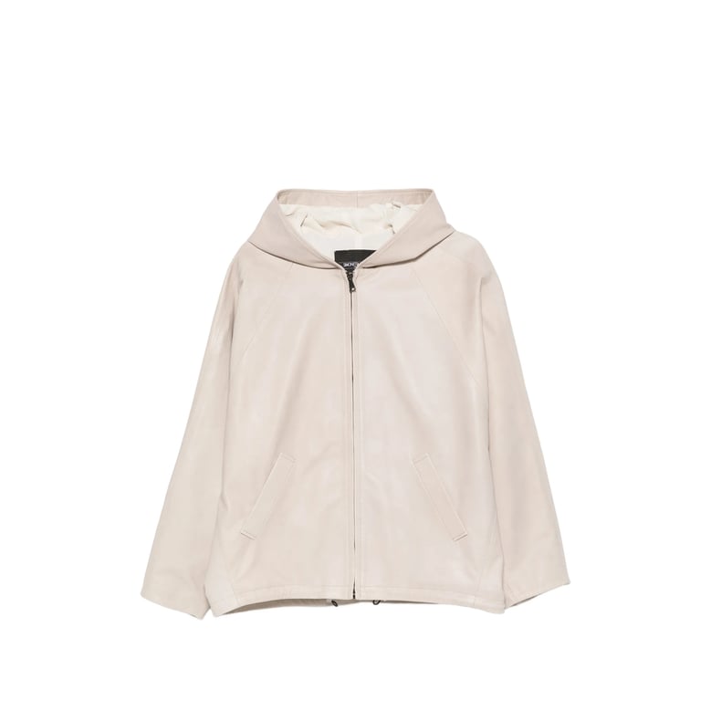 leather hooded jacket neutrals by Selfnex