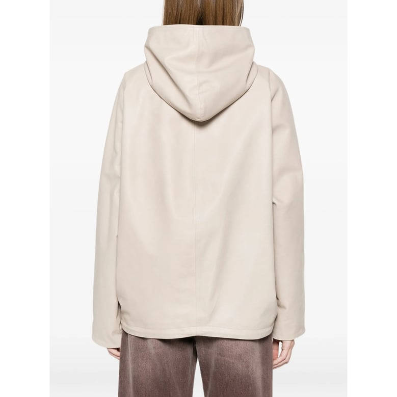leather hooded jacket neutrals by Selfnex