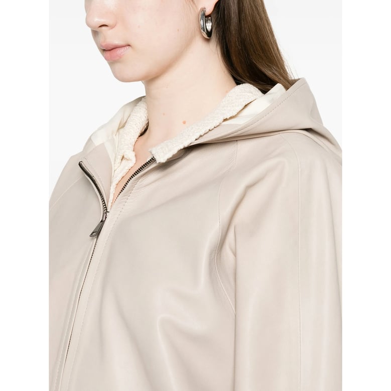 leather hooded jacket neutrals by Selfnex