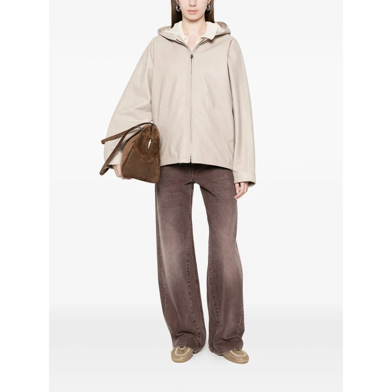 leather hooded jacket neutrals by Selfnex