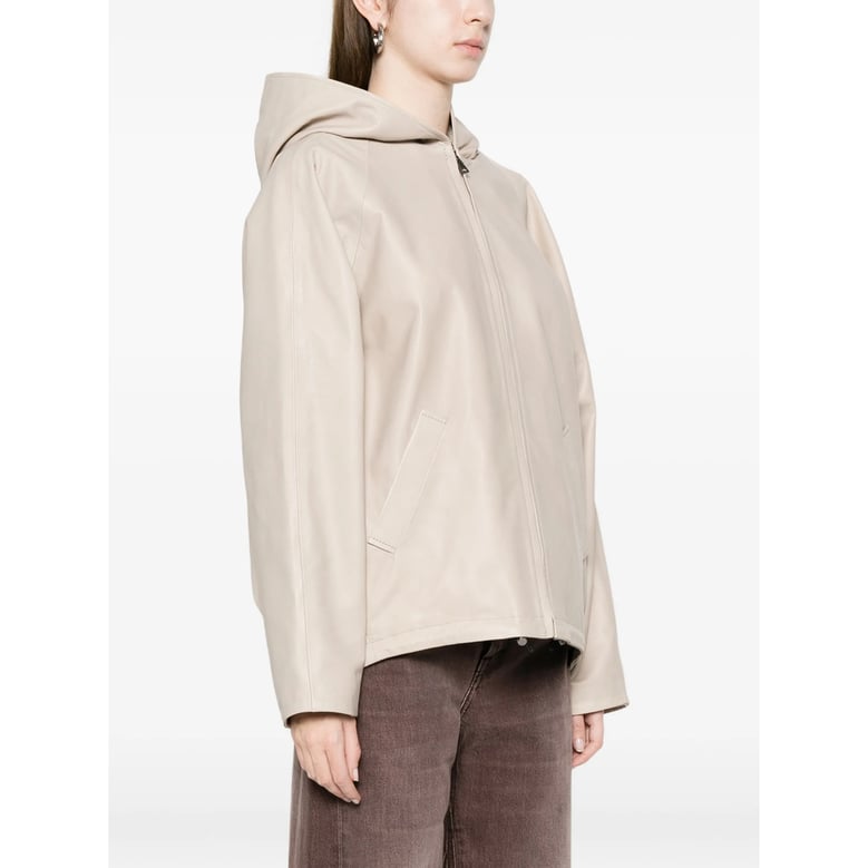 leather hooded jacket neutrals by Selfnex
