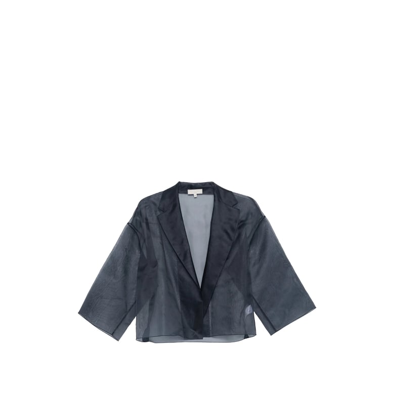blue semi-sheer jacket with notched lapels by Selfnex