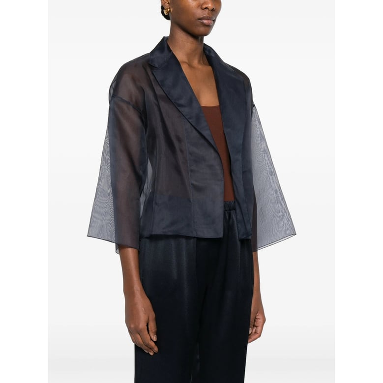 blue semi-sheer jacket with notched lapels by Selfnex