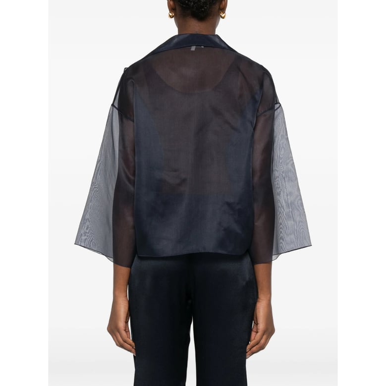 blue semi-sheer jacket with notched lapels by Selfnex