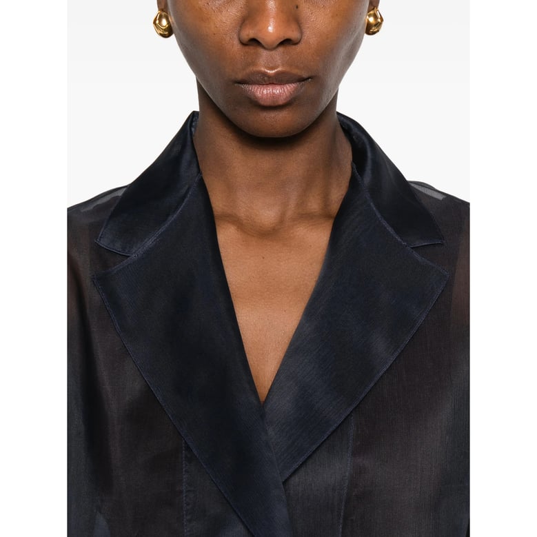 blue semi-sheer jacket with notched lapels by Selfnex