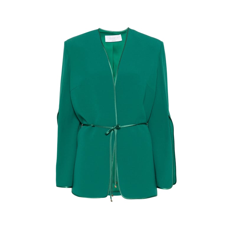 jacket green belted v-neck by Selfnex