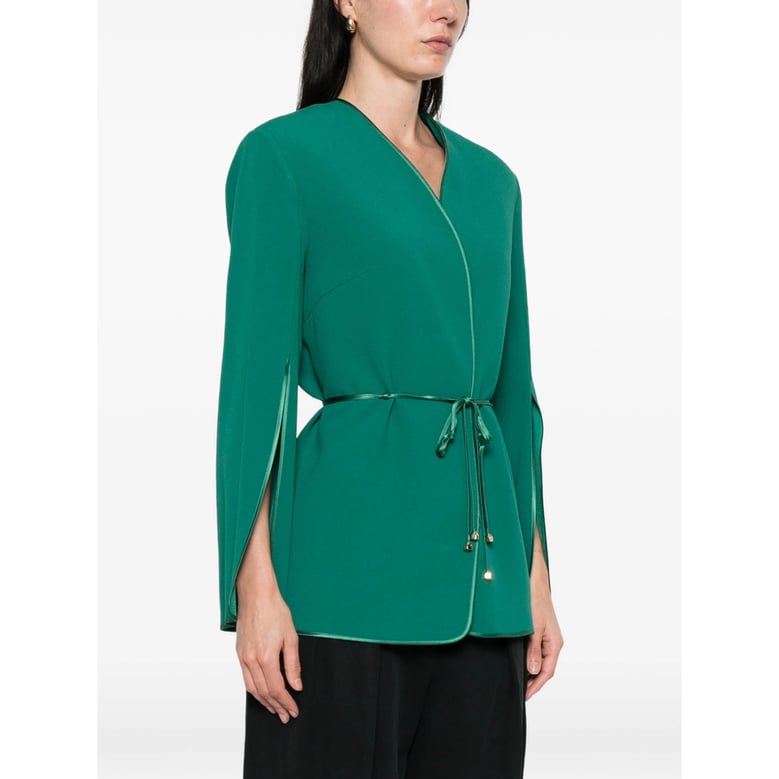 jacket green belted v-neck by Selfnex