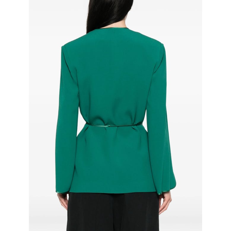 jacket green belted v-neck by Selfnex