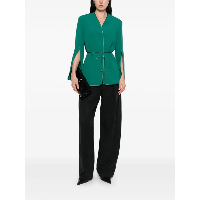 jacket green belted v-neck by Selfnex