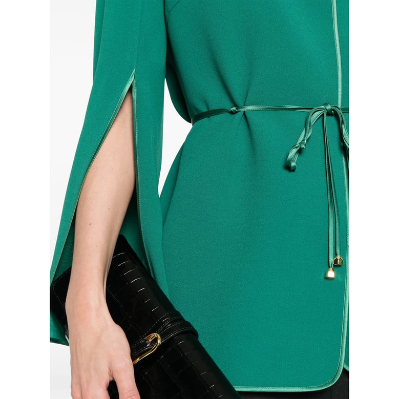 jacket green belted v-neck by Selfnex
