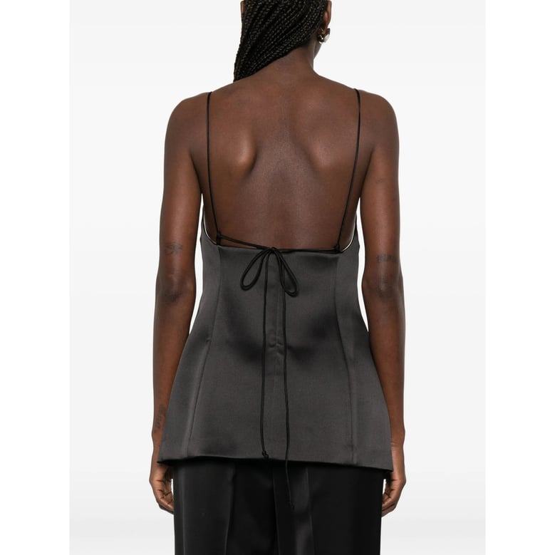 black fitted top with thin straps by Selfnex