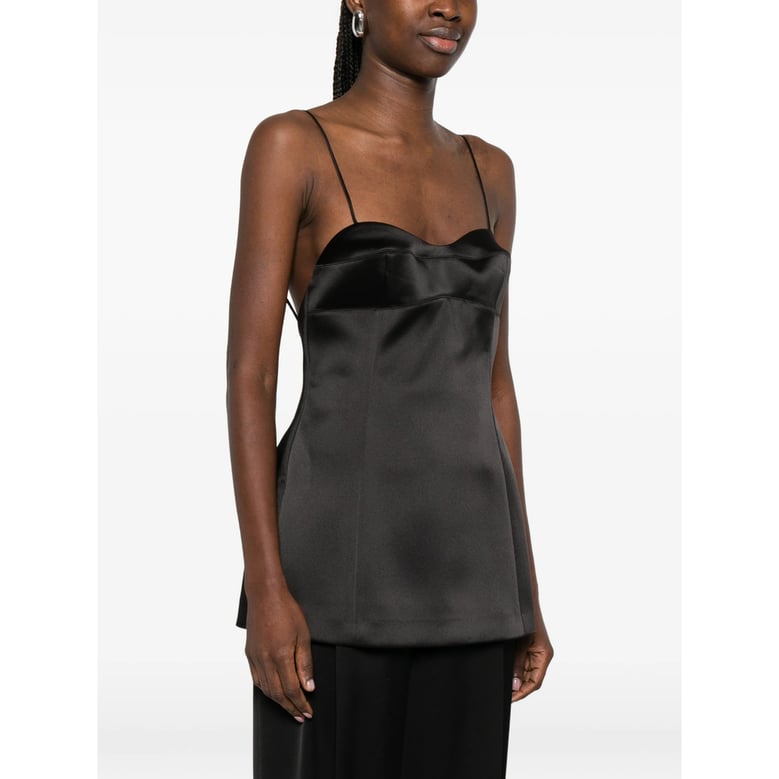 black fitted top with thin straps by Selfnex