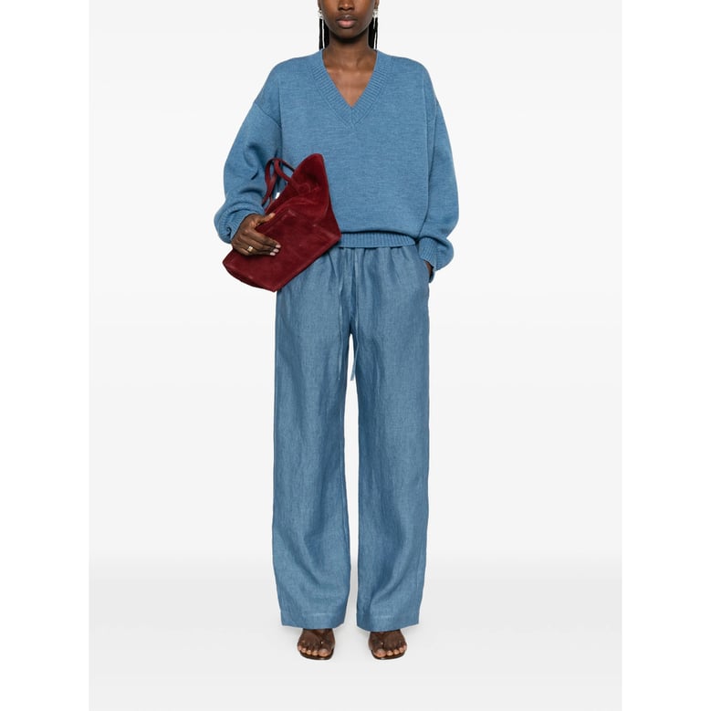 ocean blue straight leg trousers by Selfnex