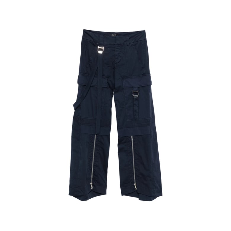 navy blue pants with strap detail by Selfnex