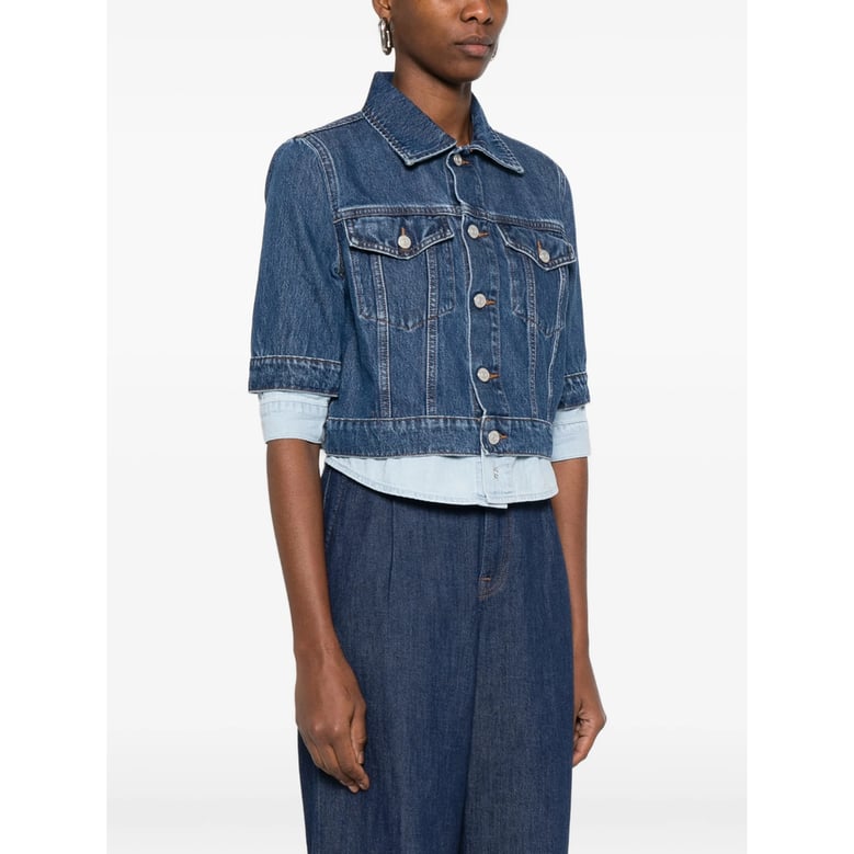 blue layered design button up outerwear by Selfnex