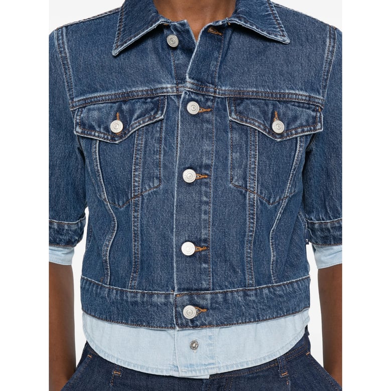 blue layered design button up outerwear by Selfnex
