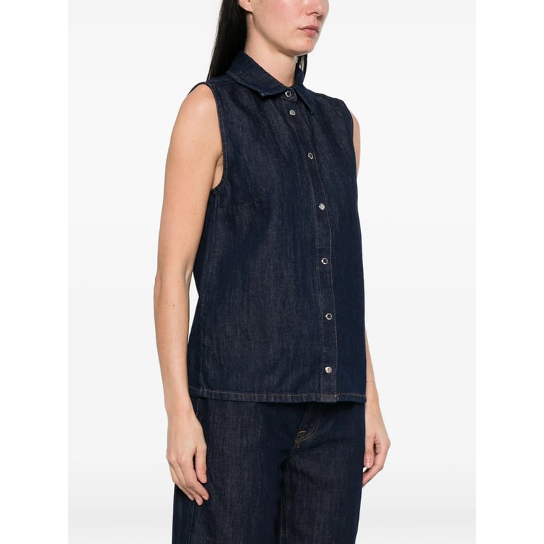 sleeveless snap-button shirt blue by Selfnex