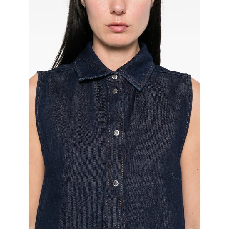 sleeveless snap-button shirt blue by Selfnex
