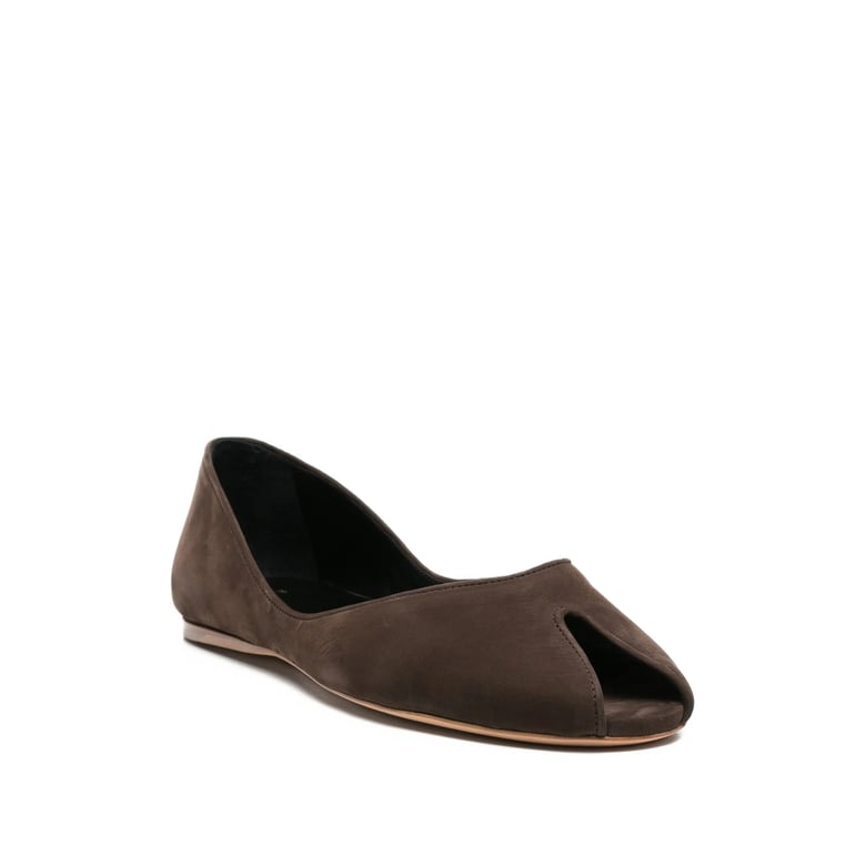 brown open toe slip-on shoes by Selfnex