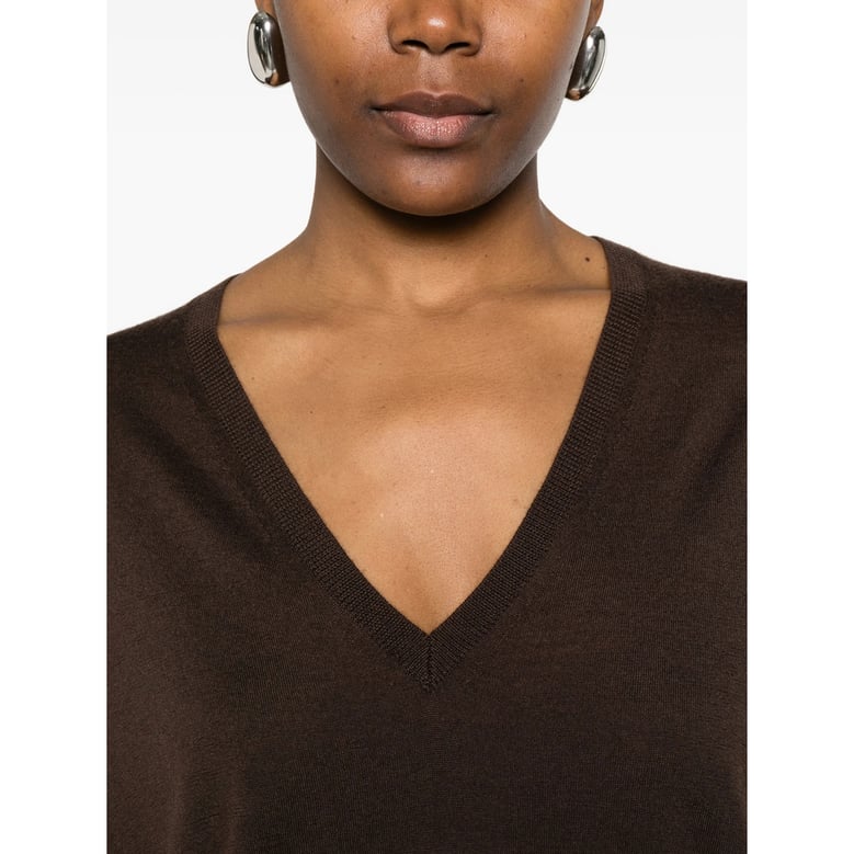 chocolate brown v-neck cashmere sweater by Selfnex