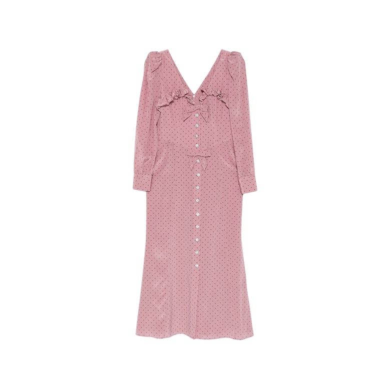 pink polka dot dress with bow detail by Selfnex