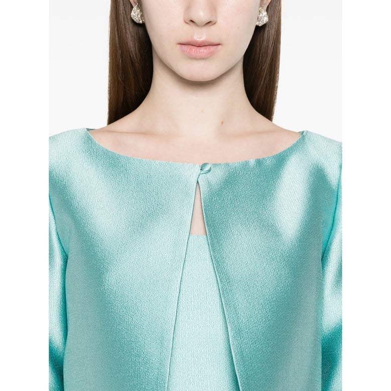 short-sleeve cropped jacket blue silk by Selfnex