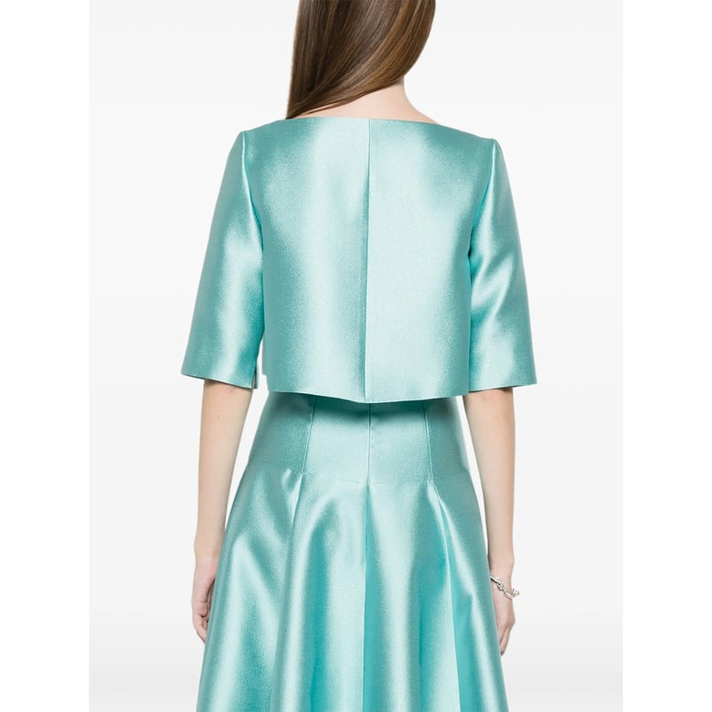 short-sleeve cropped jacket blue silk by Selfnex