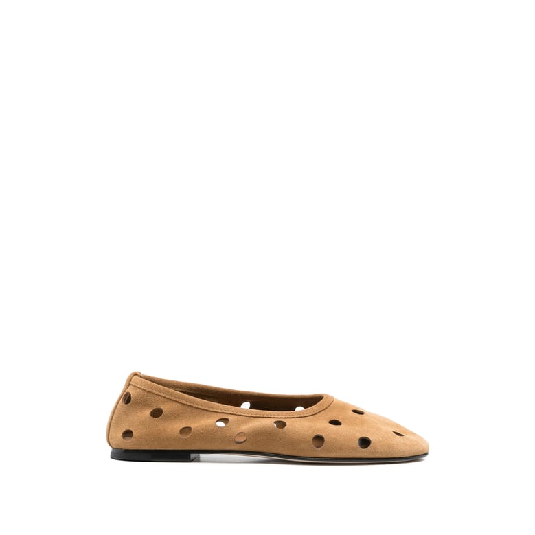 beige perforated design flat shoes by Selfnex