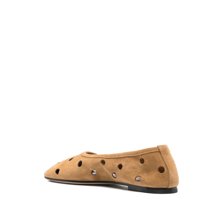 beige perforated design flat shoes by Selfnex