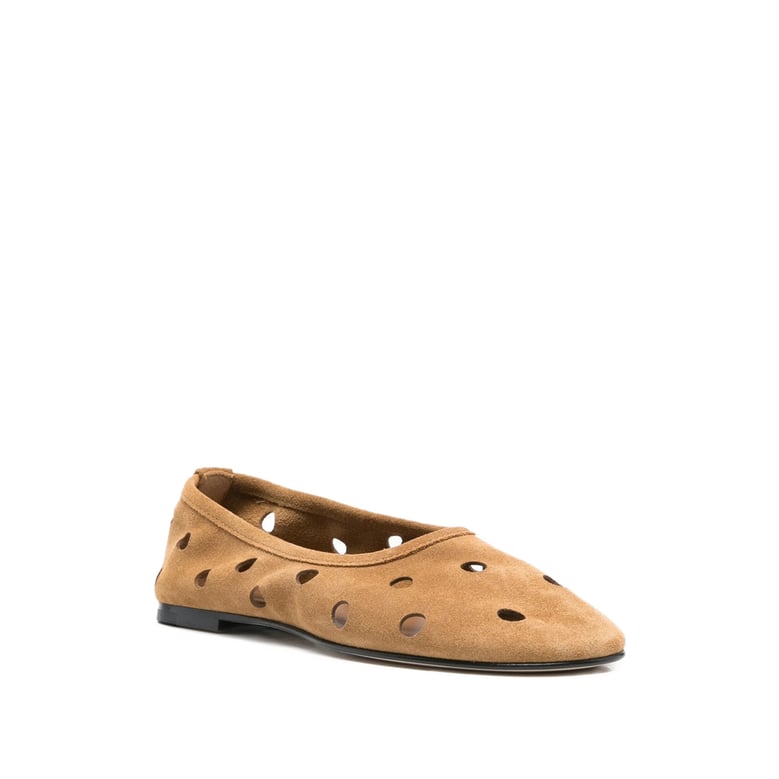 beige perforated design flat shoes by Selfnex