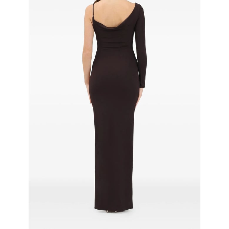 one-shoulder maxi dress dark brown silk by Selfnex