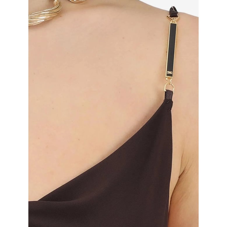 one-shoulder maxi dress dark brown silk by Selfnex