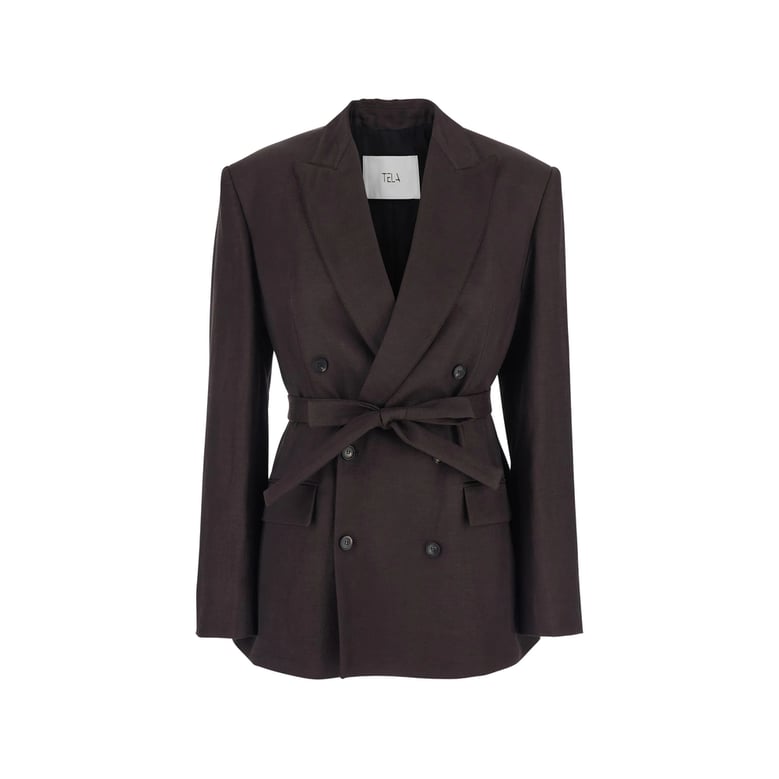 double-breasted linen blazer brown by Selfnex
