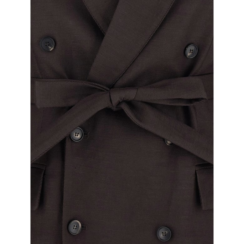 double-breasted linen blazer brown by Selfnex