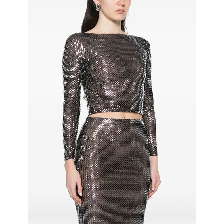 top embellished round neck black by Selfnex