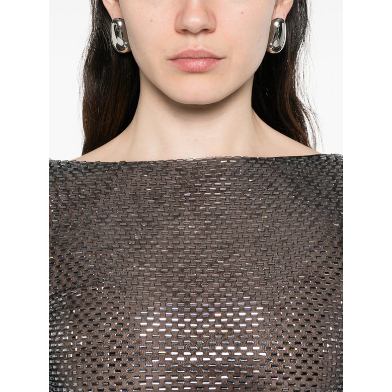 top embellished round neck black by Selfnex